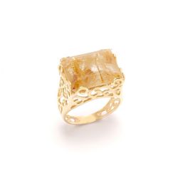 Anel Retangular de Quartzo Rutilado em Ouro 18 Kilates - 21543
